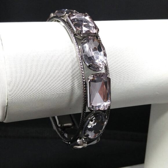 Large Rhinestone Bangle, Clear Rhinestones Hint of Lavender, Length 8 Inches - Picture 8 of 8